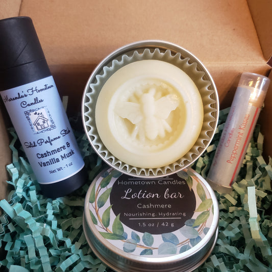 All Natural Solid Perfume Stick, Solid Lotion Bar, and Lip Balm Gift Bag