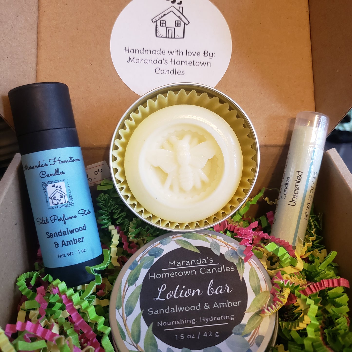All Natural Solid Perfume Stick, Solid Lotion Bar, and Lip Balm Gift Bag
