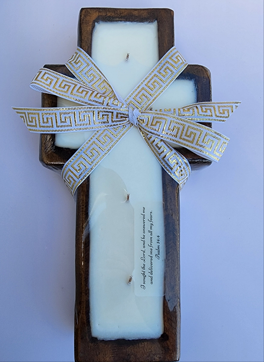 Wooden Dough Bowl Cross Candle - Extra Large 17 oz Soy Wax Candle