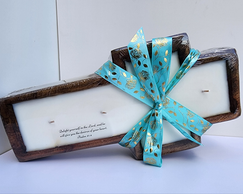 Wooden Dough Bowl Cross Candle - Extra Large 17 oz Soy Wax Candle