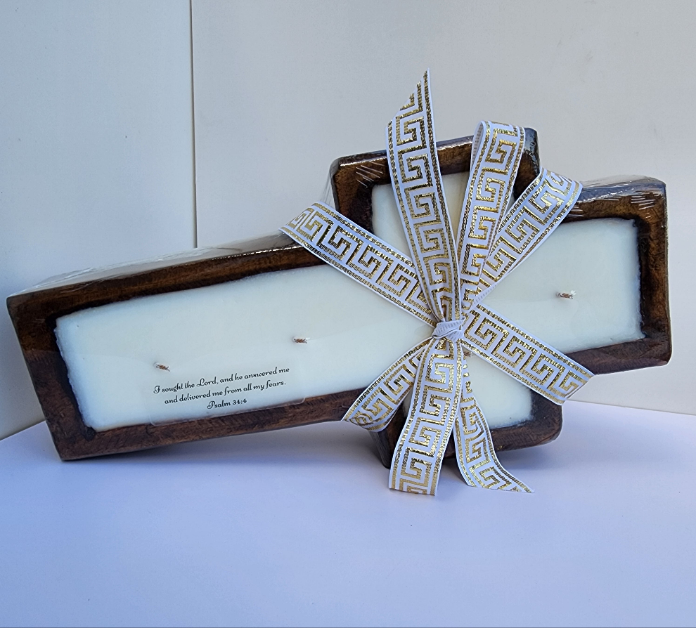 Wooden Dough Bowl Cross Candle - Extra Large 17 oz Soy Wax Candle