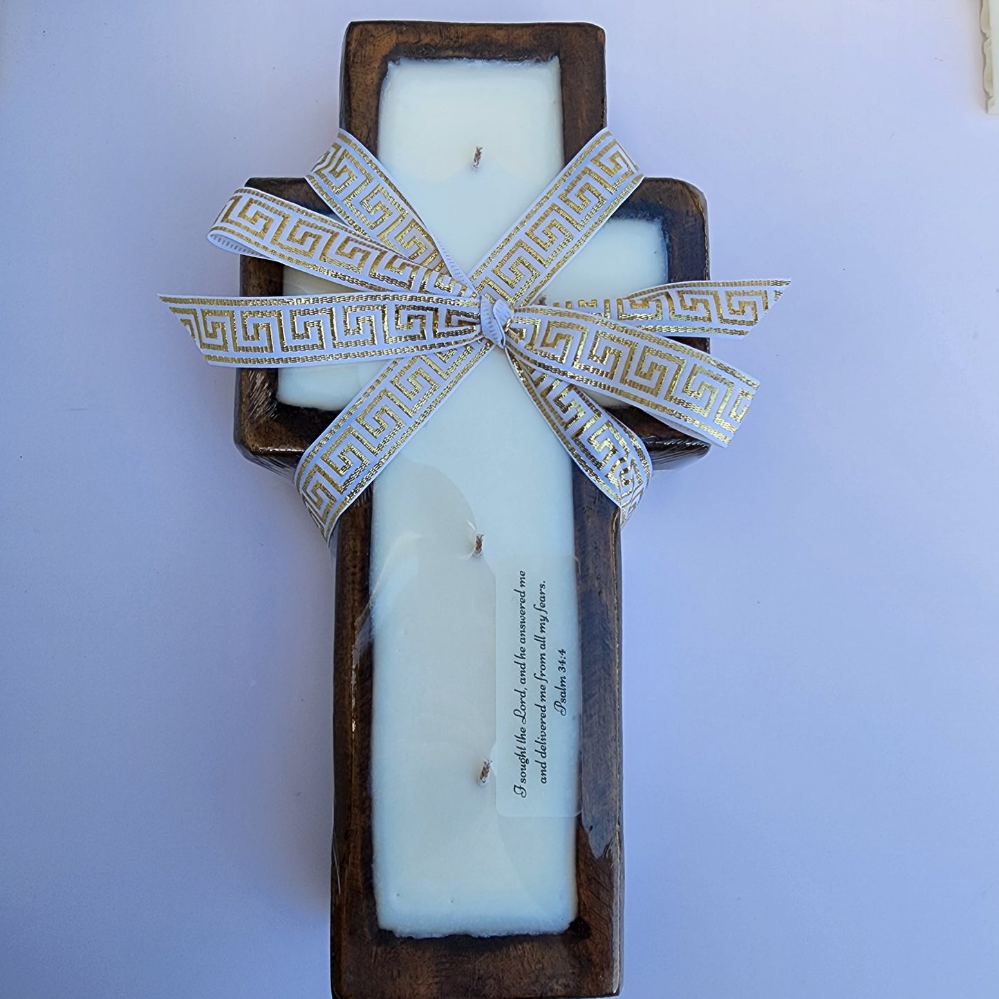 Wooden Dough Bowl Cross Candle - Extra Large 17 oz Soy Wax Candle