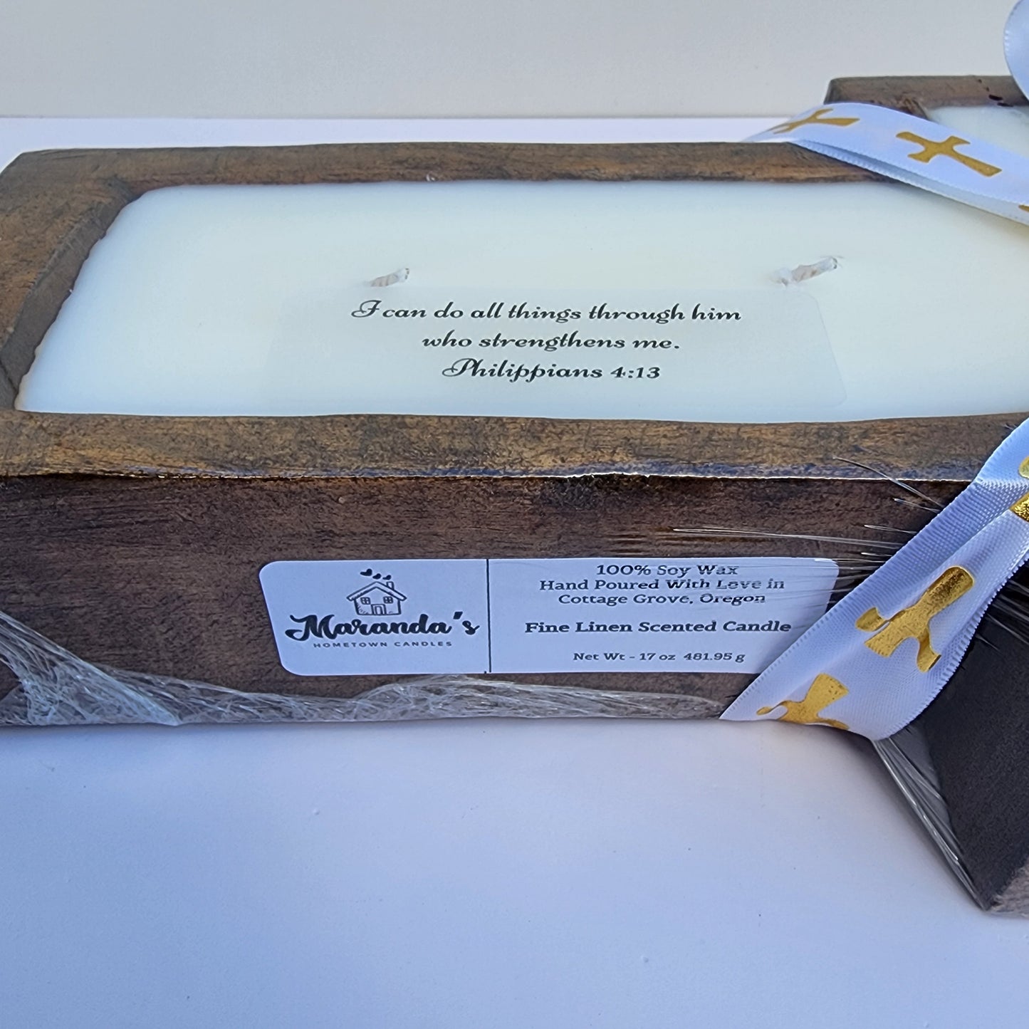 Wooden Dough Bowl Cross Candle - Extra Large 17 oz Soy Wax Candle