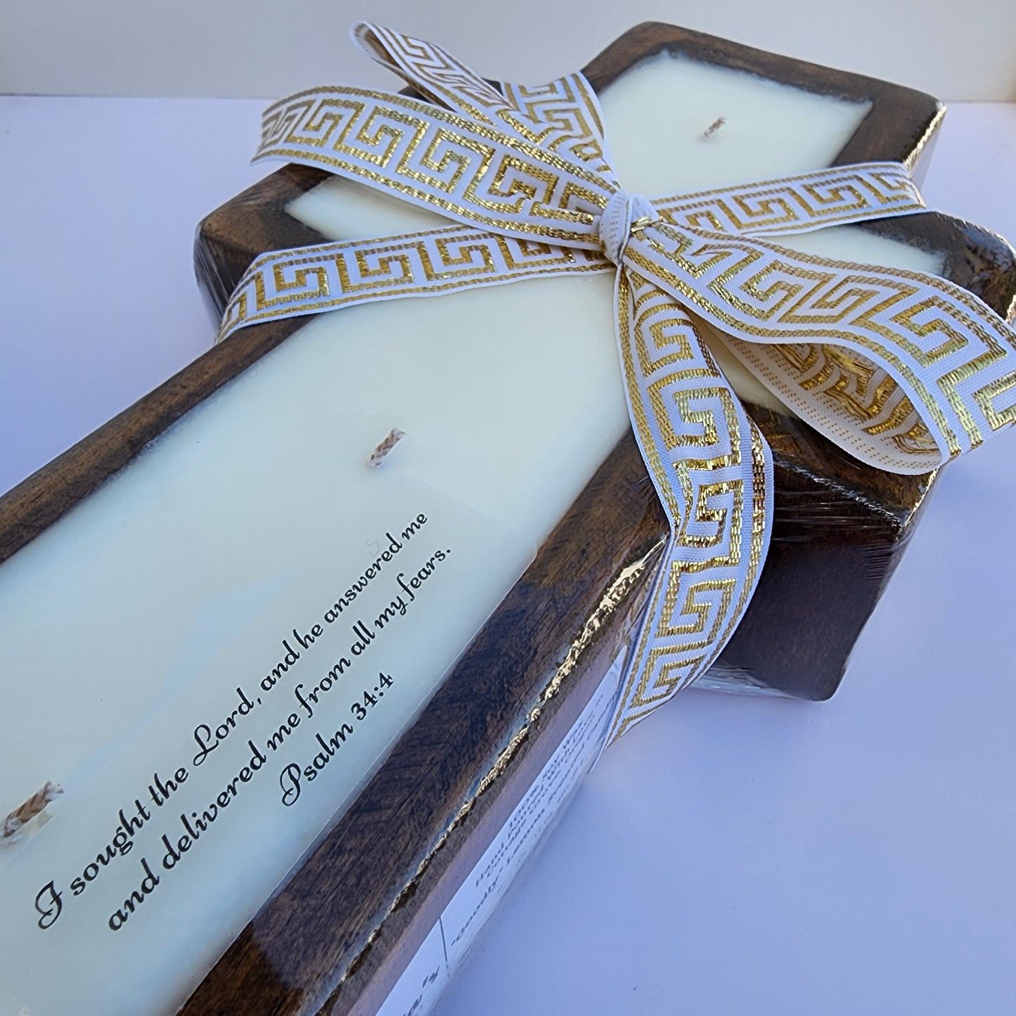 Wooden Dough Bowl Cross Candle - Extra Large 17 oz Soy Wax Candle