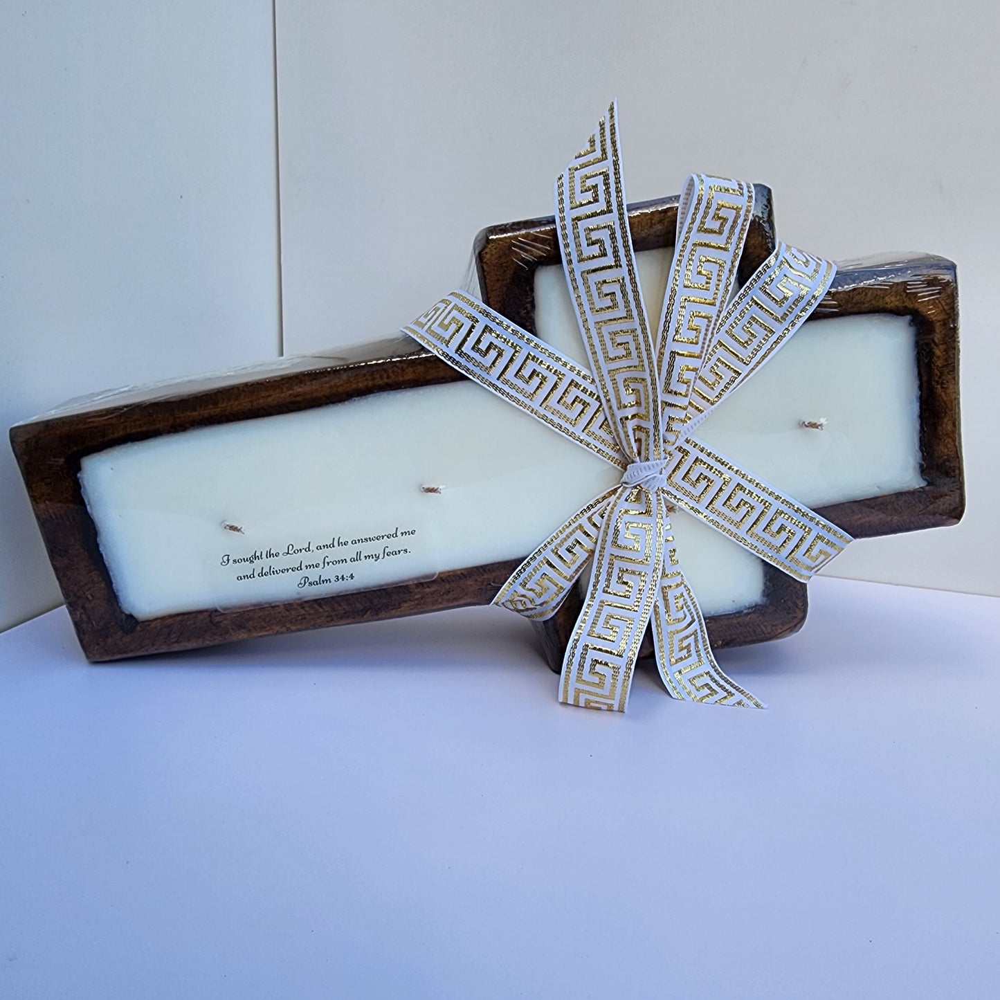 Wooden Dough Bowl Cross Candle - Extra Large 17 oz Soy Wax Candle