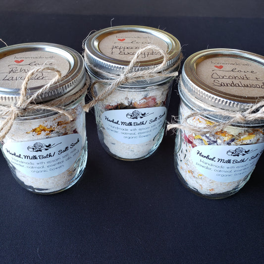 8oz Herbal Milk Bath/Epsom Salt Soak with Organic Flowers